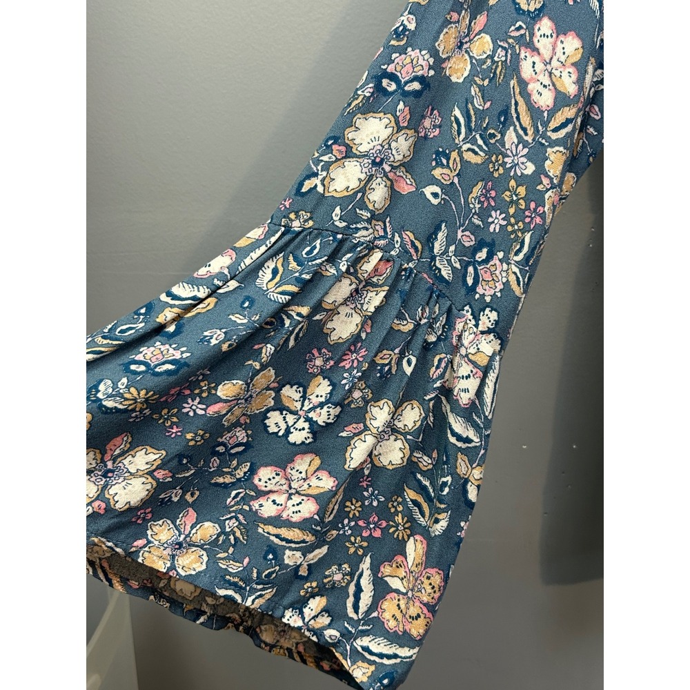 Heyson Blouse Women Large Blue Floral Boho Bell Sleeve Peplum Cottage V-Neck NEW - Picture 7 of 8